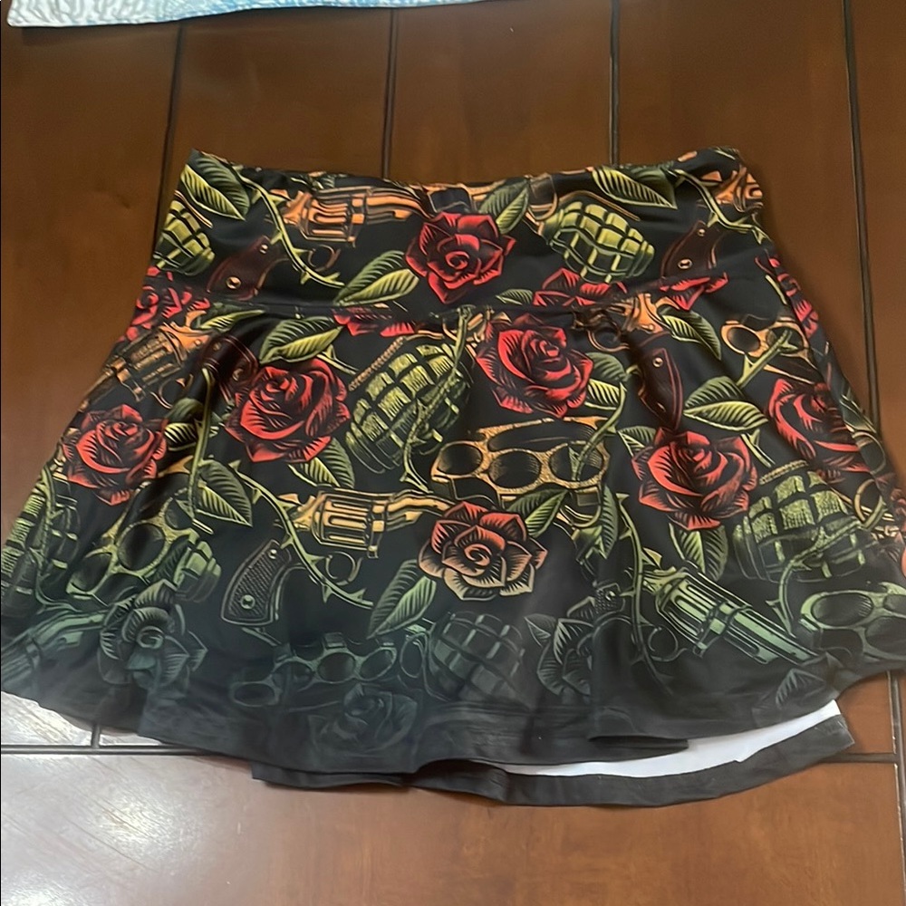 Floral Patterned Skirt - Black, Red, Green